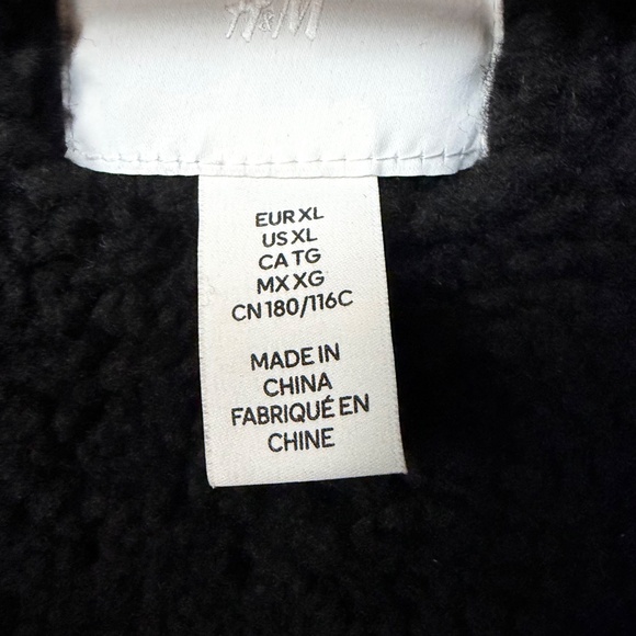 H&M black bomber jacket with shearling trim - Picture 3 of 4